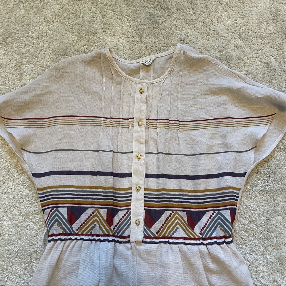 Vintage Pattern Beige Patterned Dress - image 2